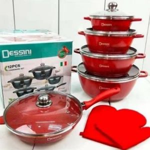 DESSINI 12Pcs Granite Aluminium Non Stick Casserole Pot Cookware set